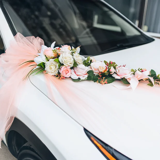 Composition longue avec tulle pour voiture mariage, évènement privé, anniversaire, baptême