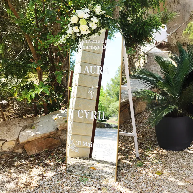 miroir de bienvenue mariage de Laura et Cyril